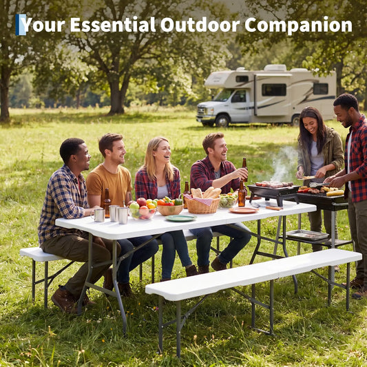 HiMISS 2 Pack Folding Tables Heavy Duty HDPE Outdoor Picnic