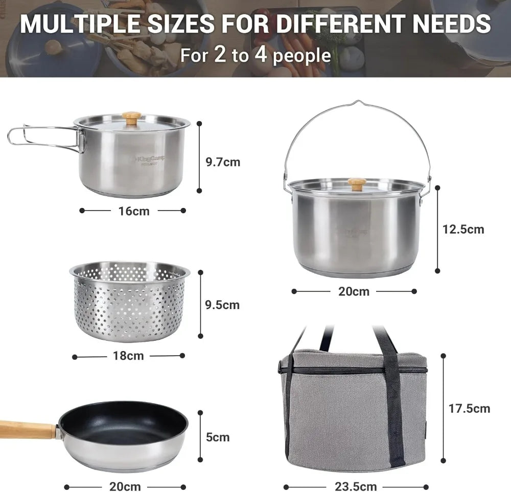 304 Stainless Steel Camping Cookware Set With Travel Tote Bag