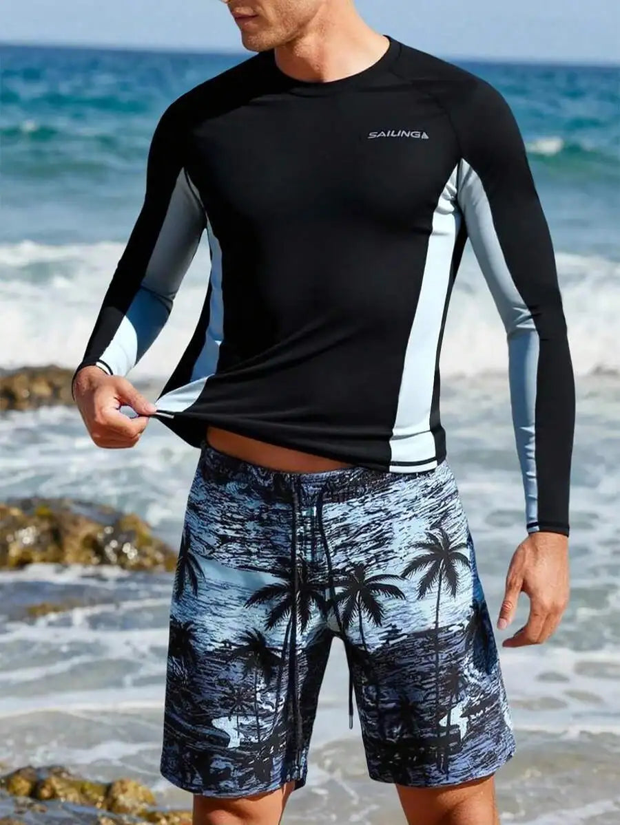 Men's Long Sleeve Rash Guard And Swim Shorts Set Active