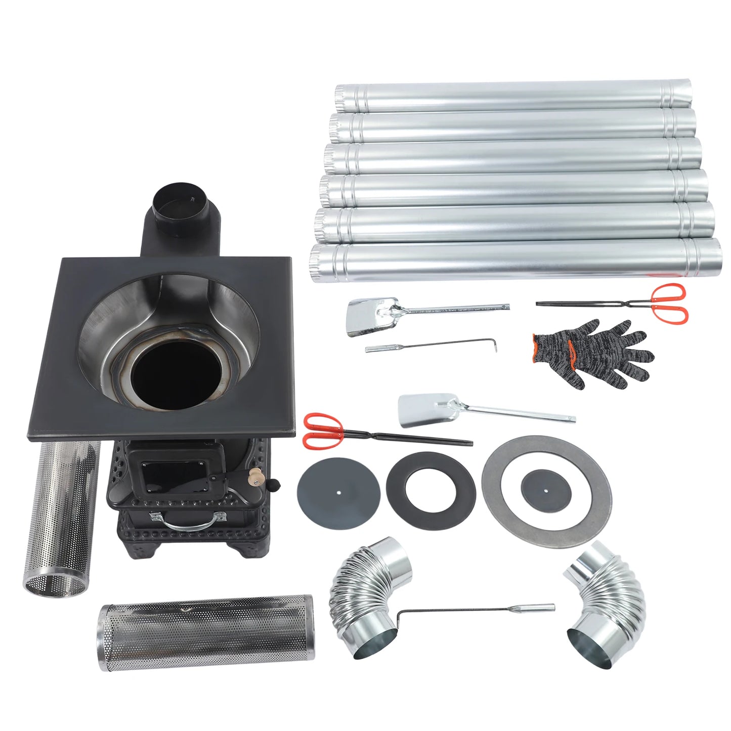 Camping Wood Stove For Tents With Mesh And Chimney Elbows