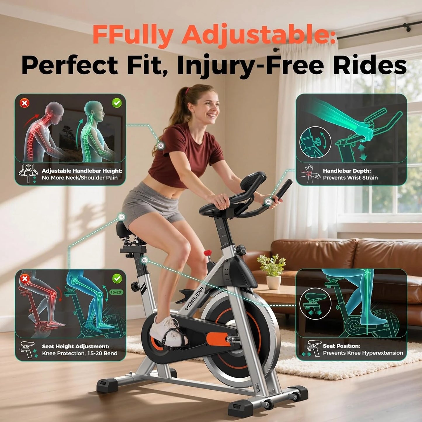YOSUDA Exercise Bike With App Bluetooth Connectivity Magnetic Resistance