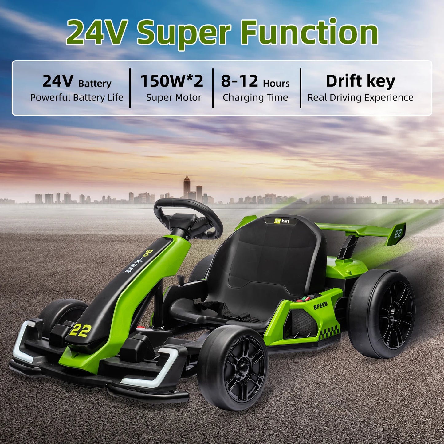 HiMISS 24V Kids Electric Go Kart With 300W Motors Drift And Sport Modes