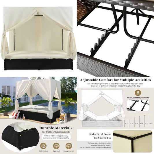 Patio Chaise Lounge With PE Rattan Outdoor Wicker Sunbed Cushions