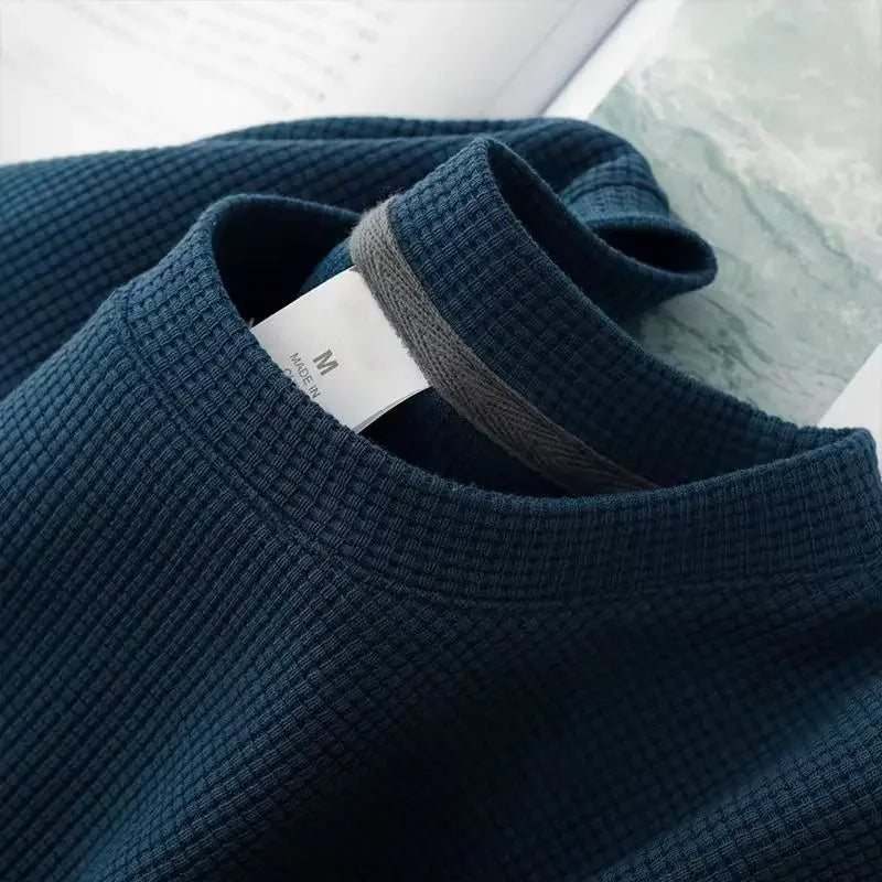 Mens Summer Waffle Round Neck Short Sleeve T Shirt Breathable