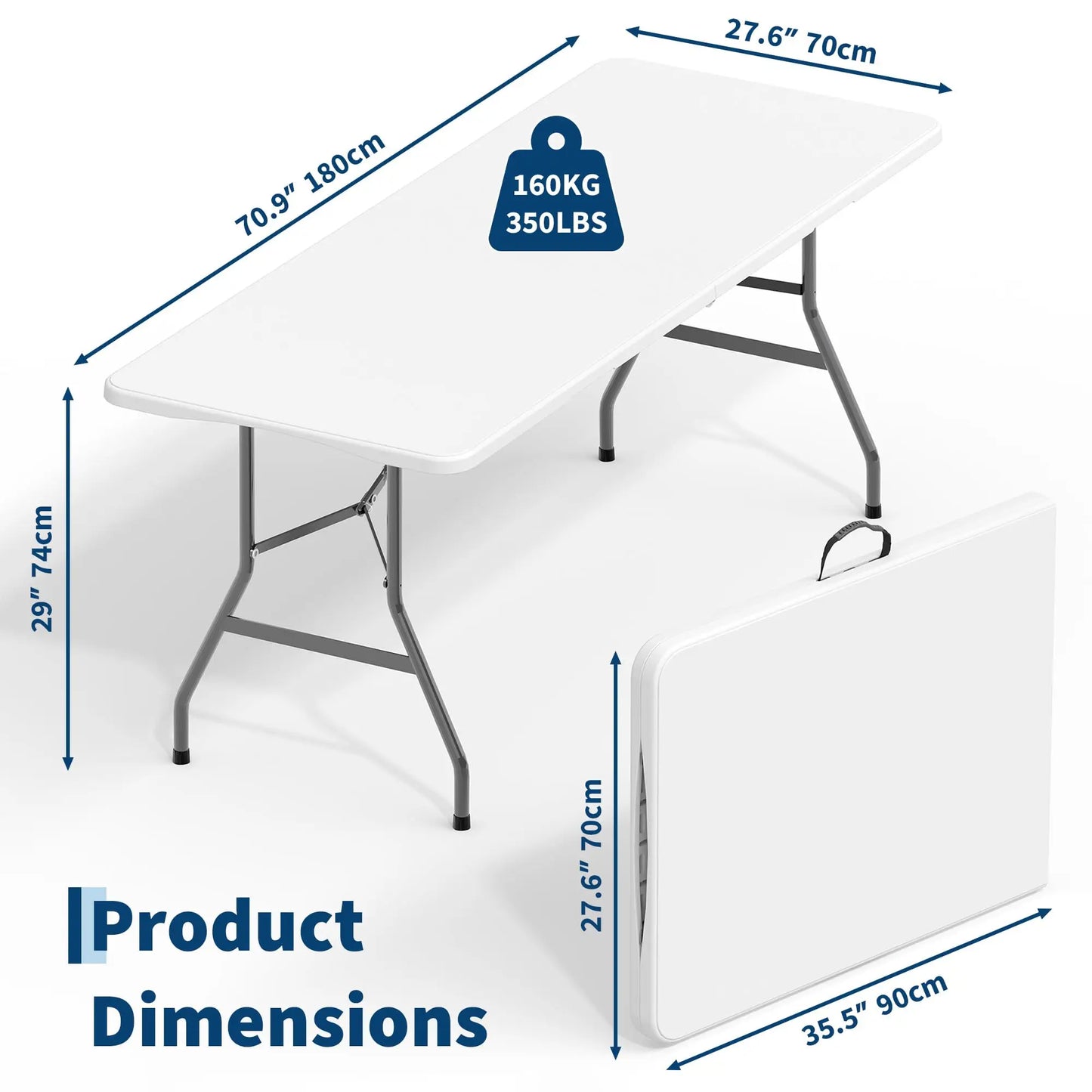 HiMISS 2 Pack Folding Tables Heavy Duty HDPE Outdoor Picnic