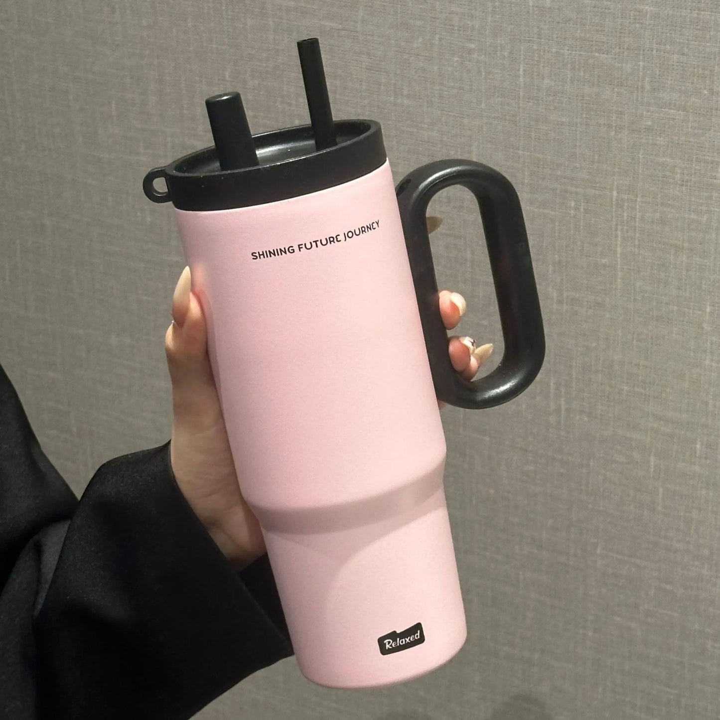 Stainless Steel Vacuum Insulated Thermos Cup With Straw And Handle