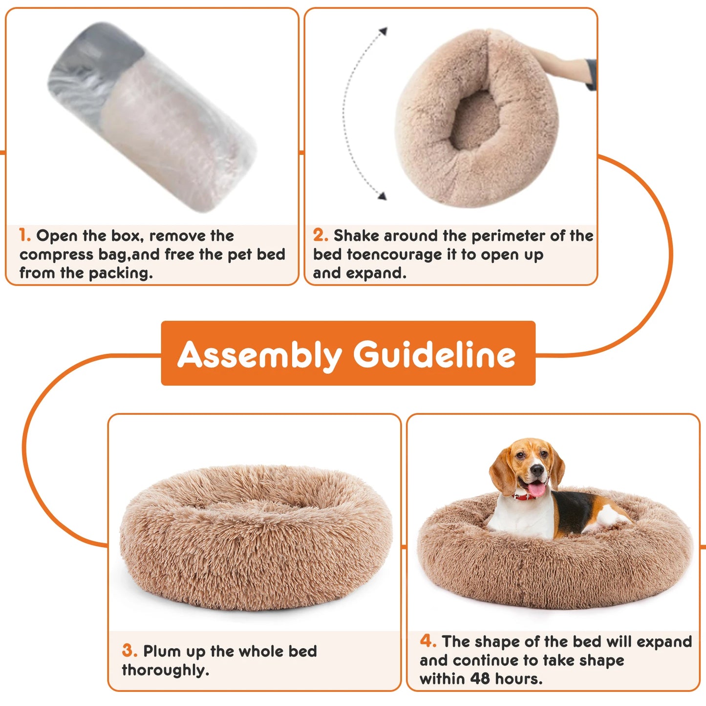 JHK Calming Dog Bed Anti-Slip Plush Faux Fur For Dogs