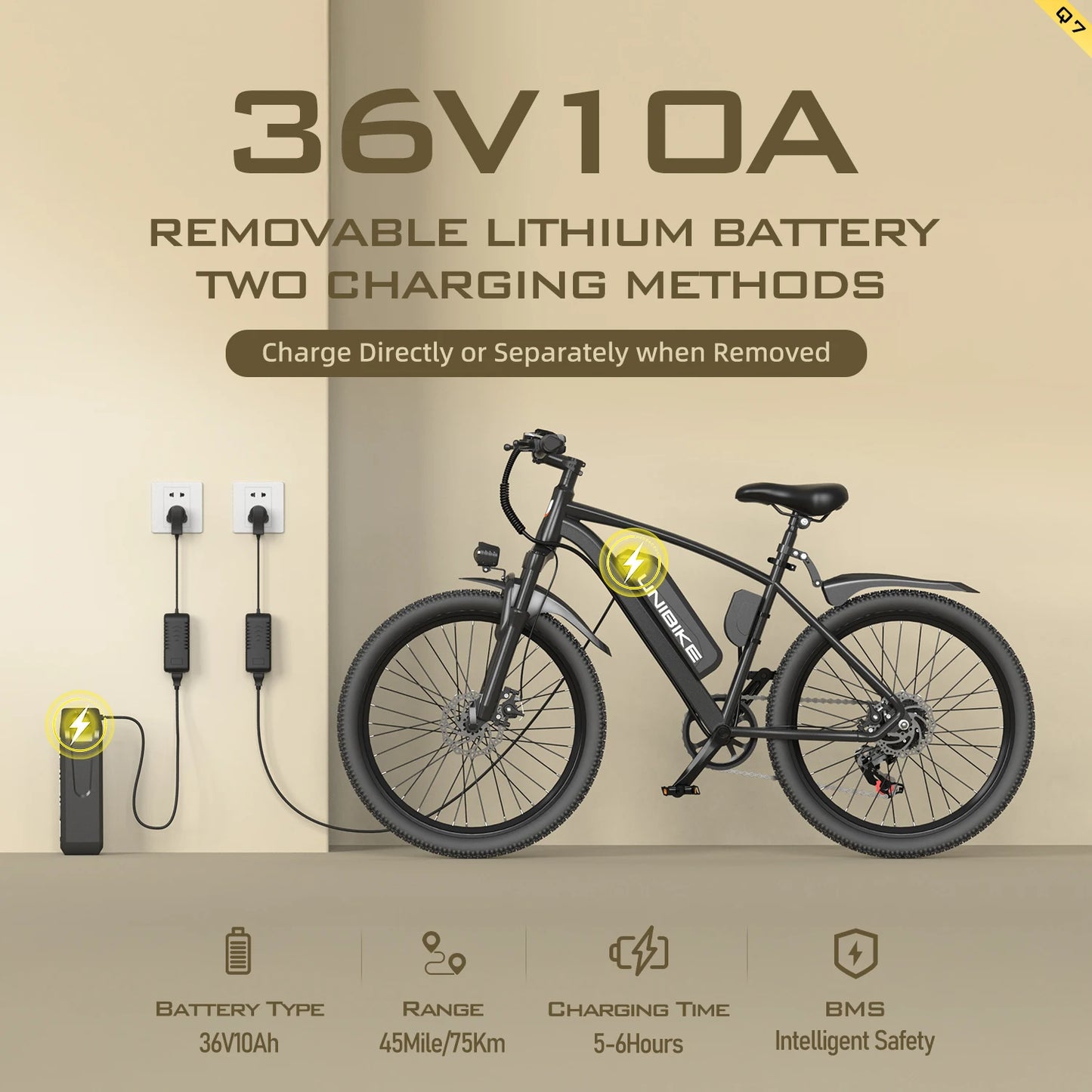 EOEOTWO Electric Mountain E-Bike Q7 750W Removable Battery