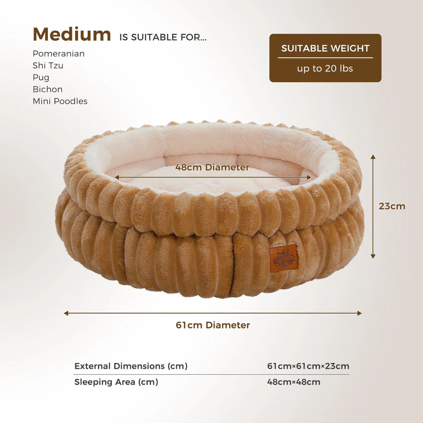 PAWZ Road Round Pet Bed for Dogs and Cats Washable
