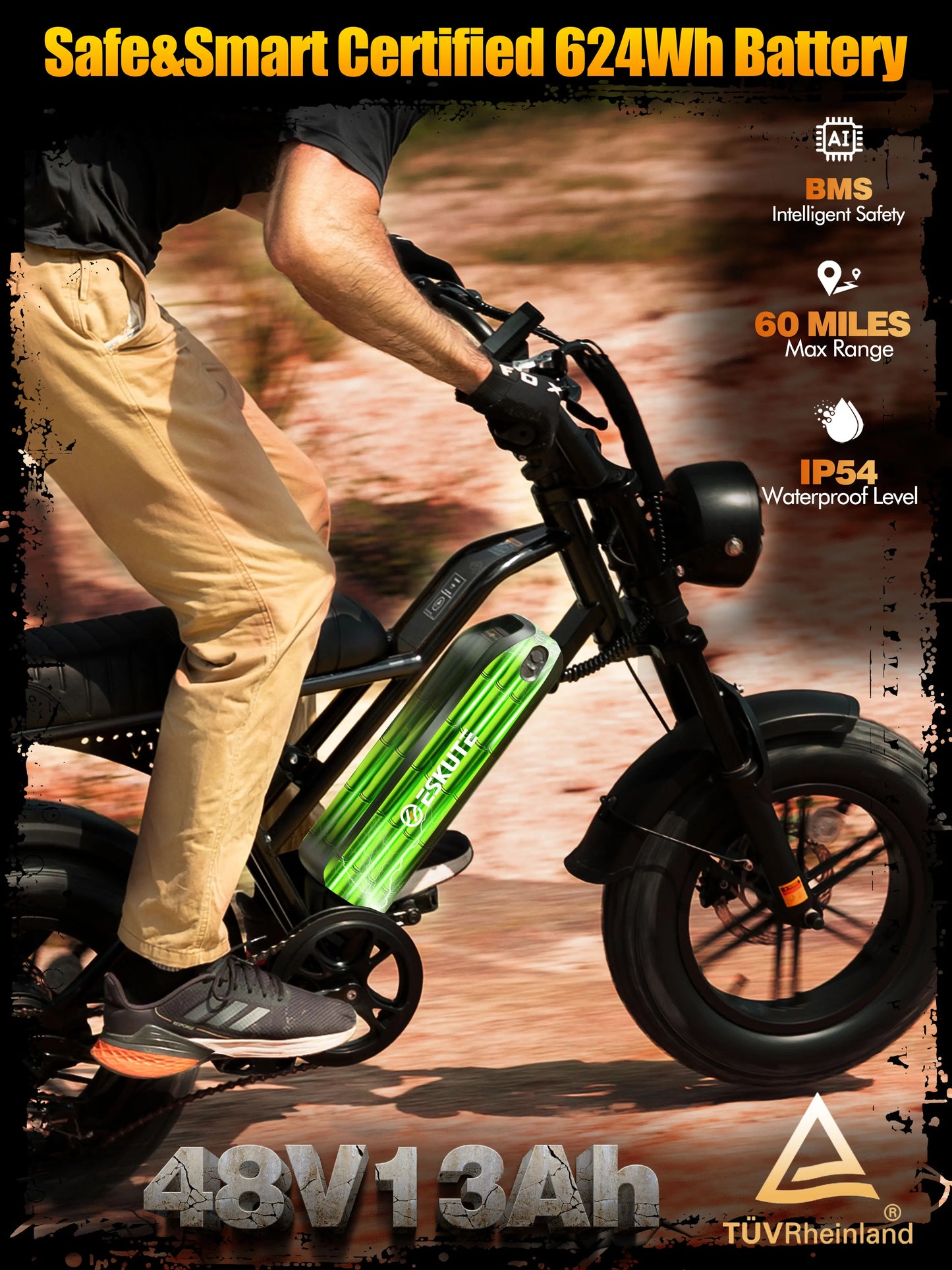 Eskute V100 Electric Bike 1500W Peak 28 MPH Dual Suspension