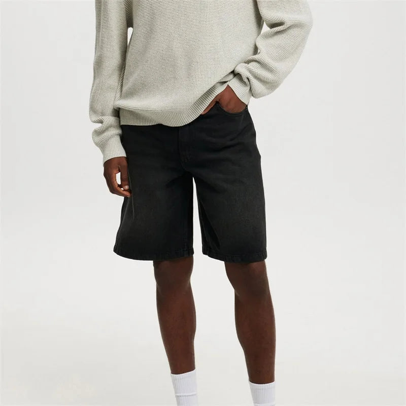 Men's Vintage Washed Denim Shorts With Relaxed Fit For Summer