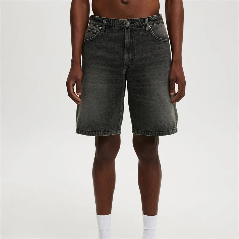 Men's Vintage Washed Denim Shorts With Relaxed Fit For Summer