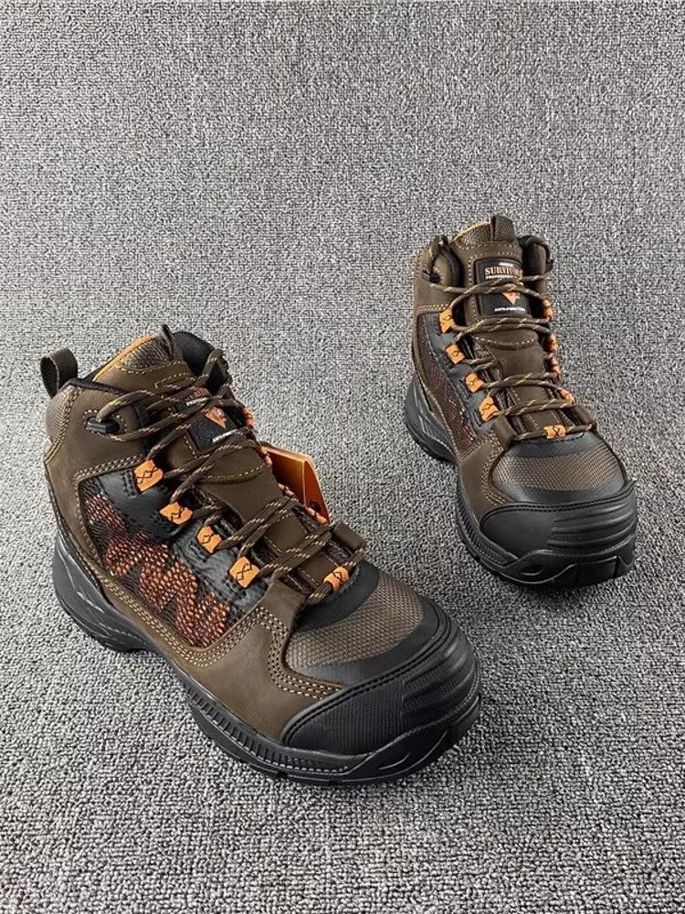 Winkeep Mens Outdoor Hiking Sneakers Spliced Leather Waterproof High Top