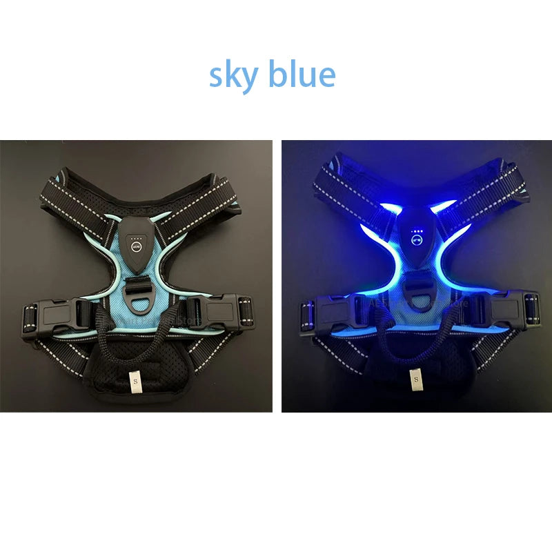 Rechargeable LED Luminous Dog Harness No Pull Adjustable Vest