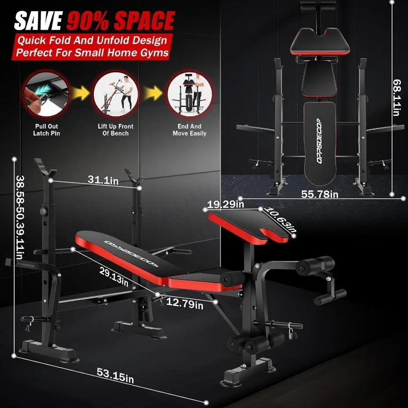 OPPSDECOR 6 In 1 Weight Bench With Leg Extension Foldable
