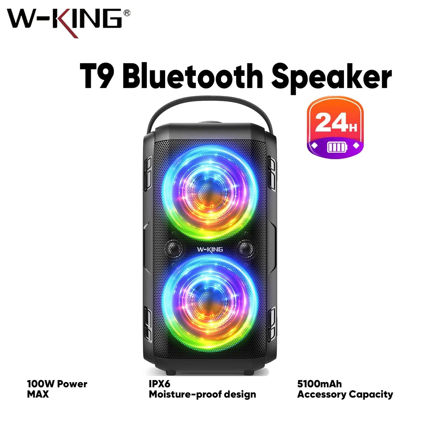 W-King 180W Peak Bluetooth Party Speaker With Removable Battery USB Playback