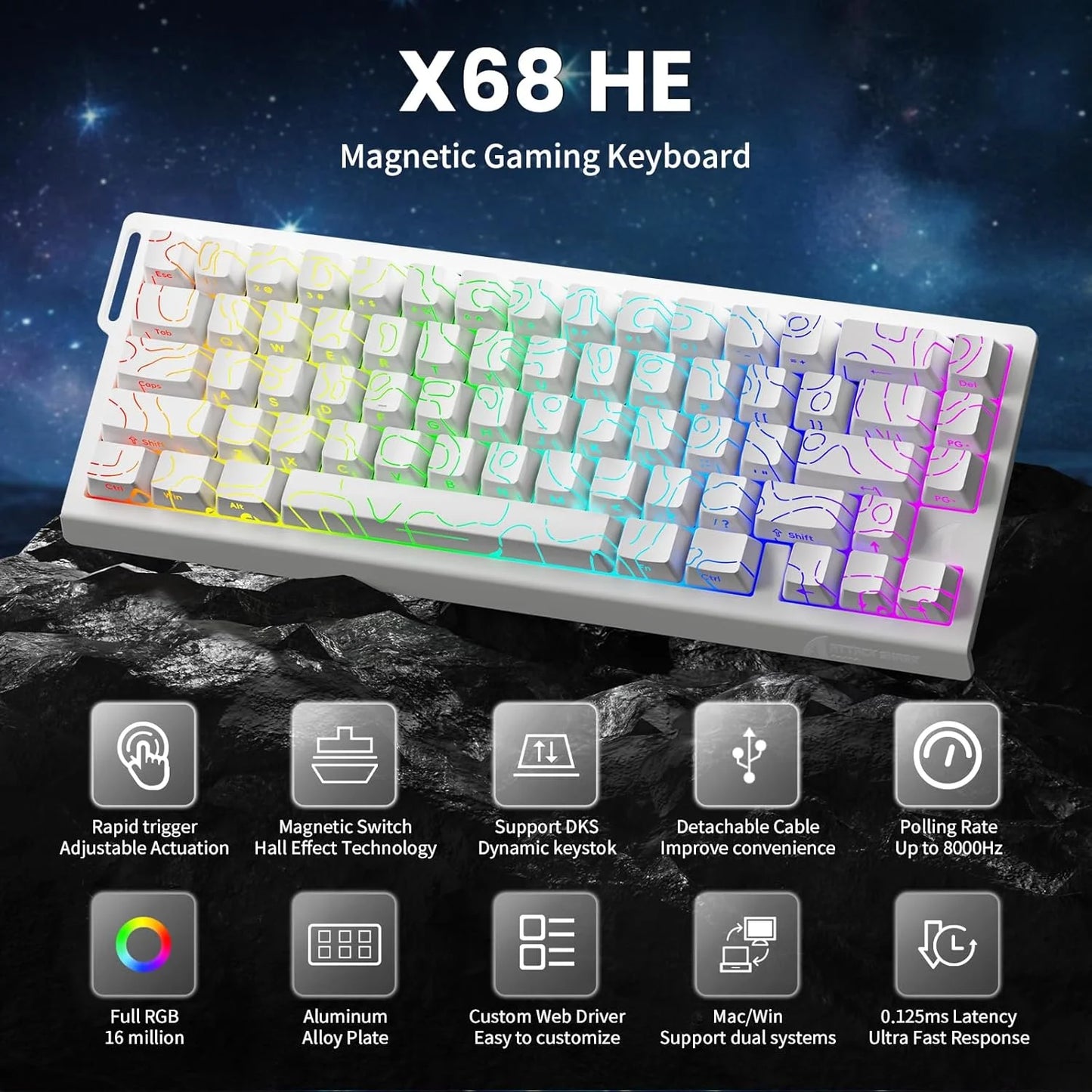 Attack Shark X68 HE Rapid Trigger Keyboard With RGB Lighting