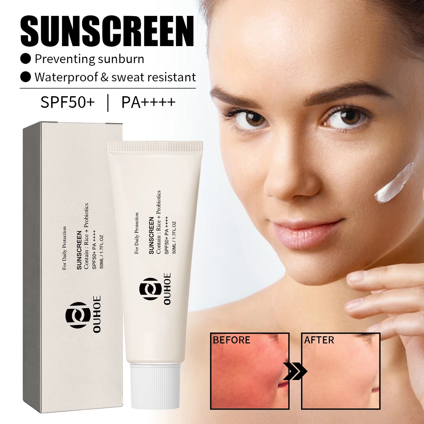 Ouhoe SPF 50 Rice Probiotic Sunscreen Cream Brightening Moisturizer