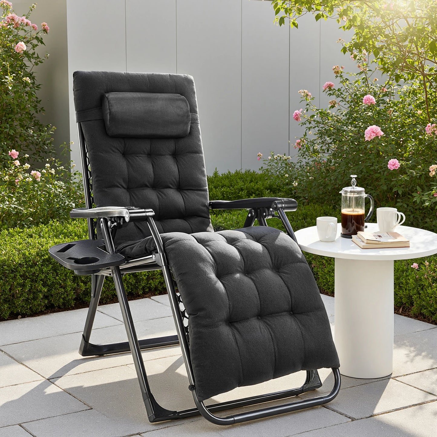 JHK Zero Gravity Foldable Recliner Outdoor Lounge Chair Cup Holder