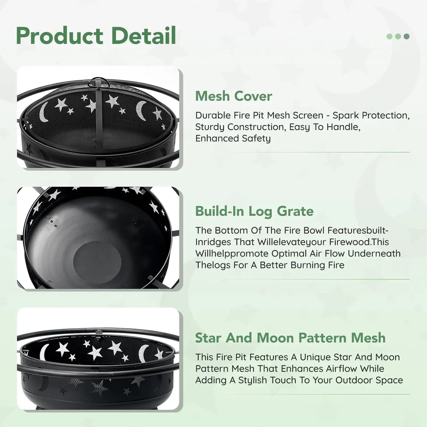Round Fire Pit With Mesh Cover Star Moon Design Outdoor
