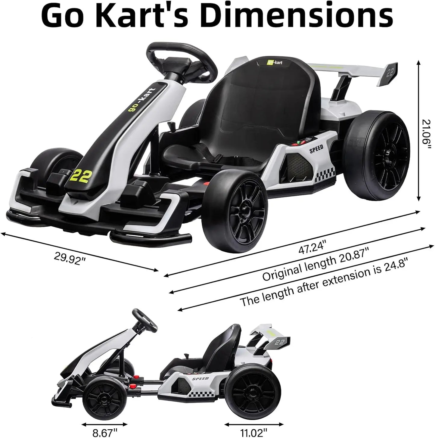 TWISTER.CK 24V Kids Electric Go Kart 2x150W Adjustable Seat