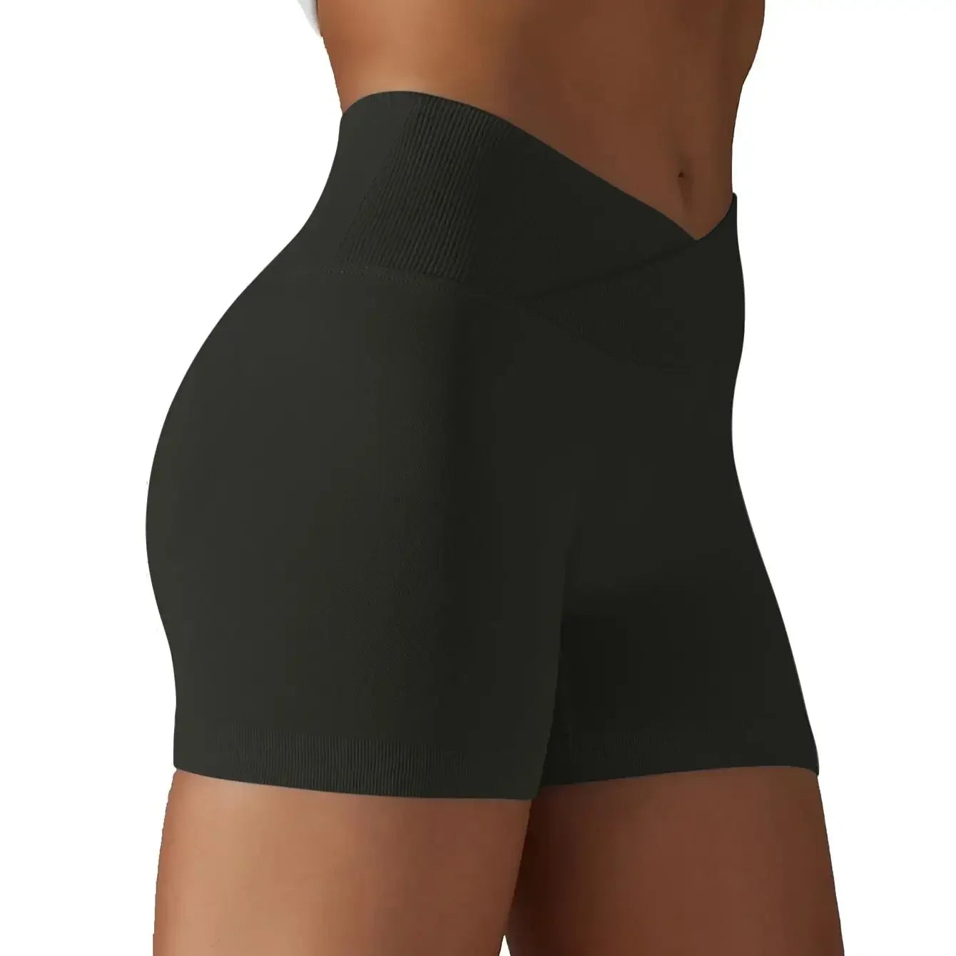 Women's Cross Waist High Waisted Ribbed Biker Shorts Running Gym