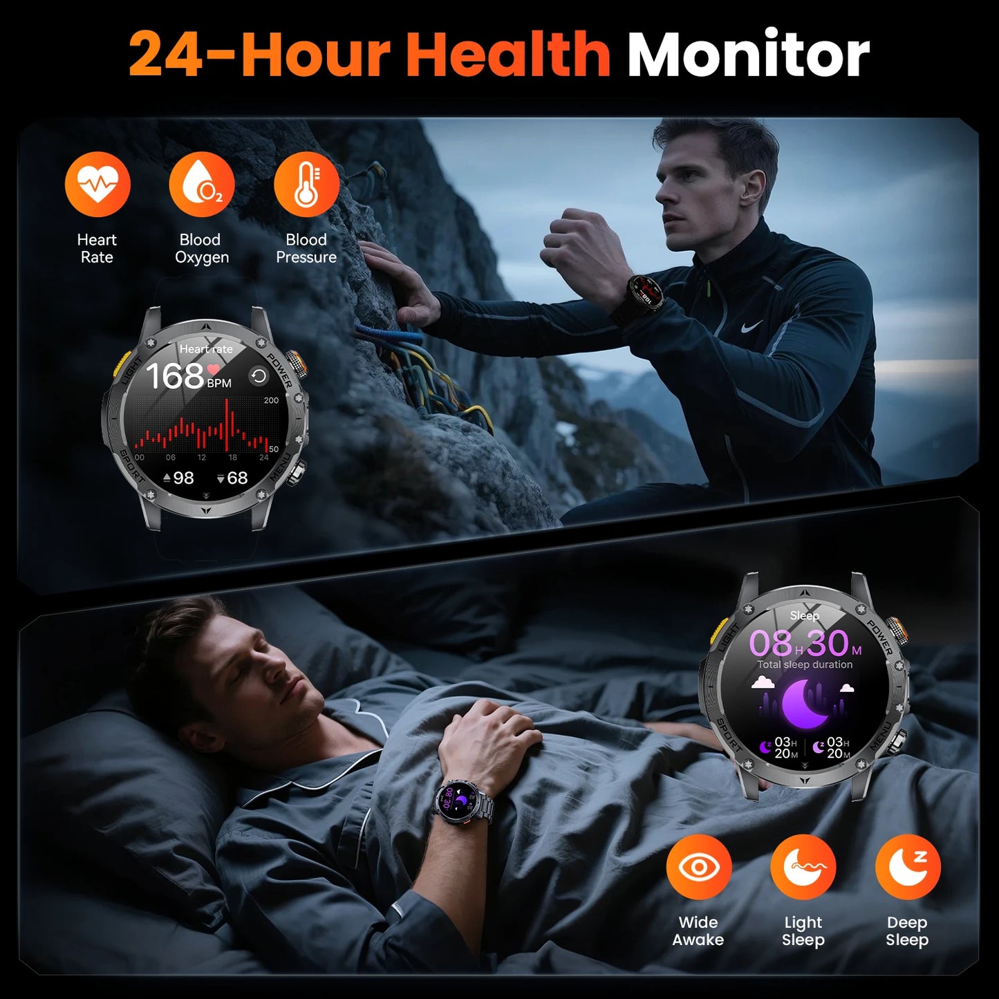 Military Style Smartwatch For Men With 100 Sports Modes Waterproof