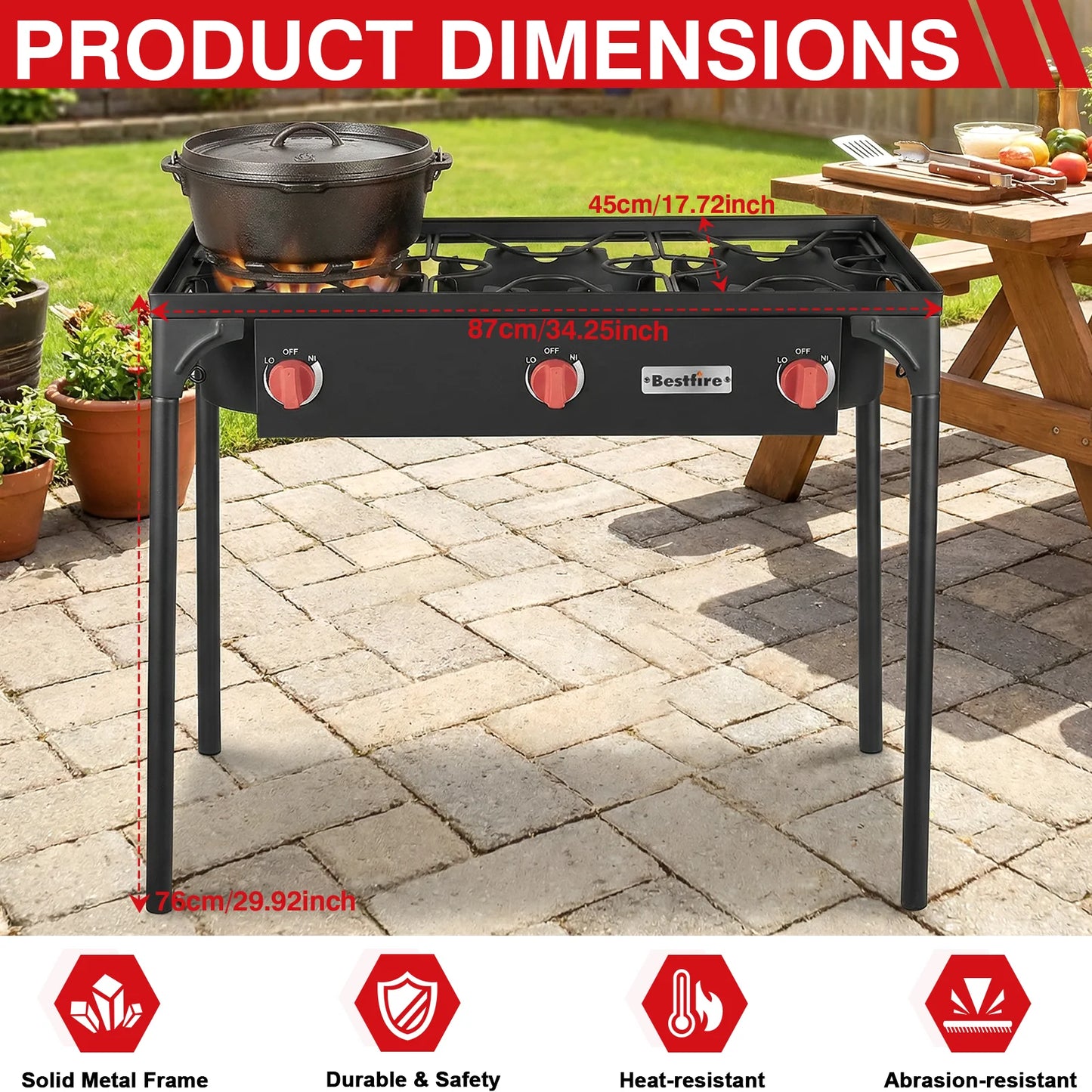 Three Burner Propane Camping Stove With Removable Legs