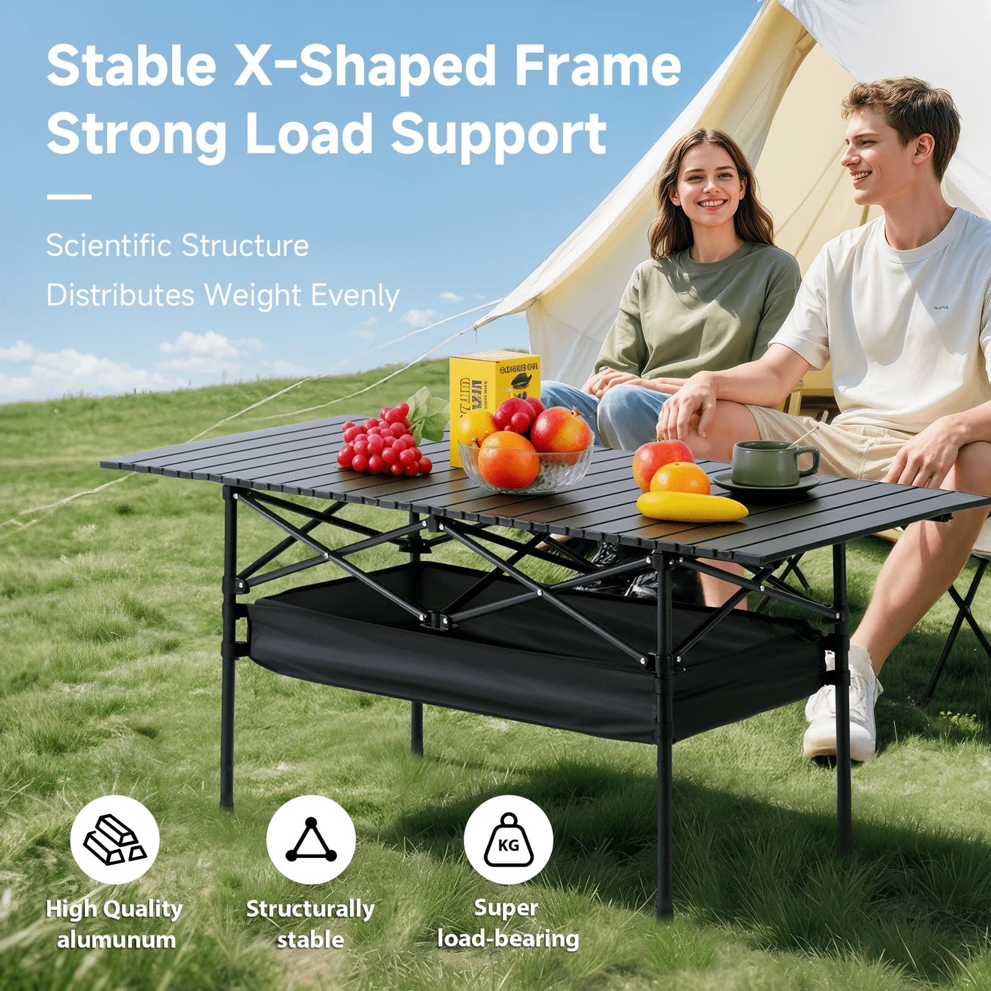 Camping Folding Table For Outdoor Use, Lightweight Aluminum Roll Up