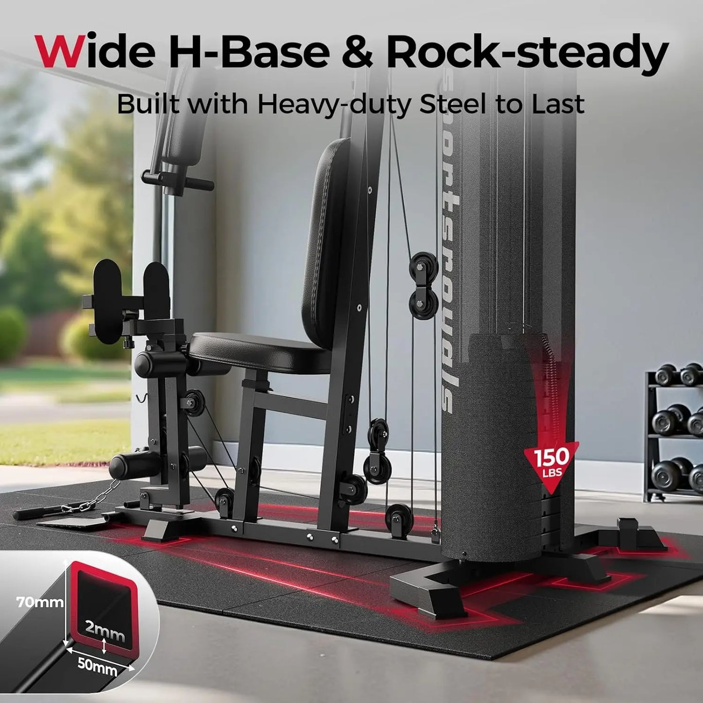 FED Fitness Home Gym Equipment 150LBS Weight Stack Pulley System