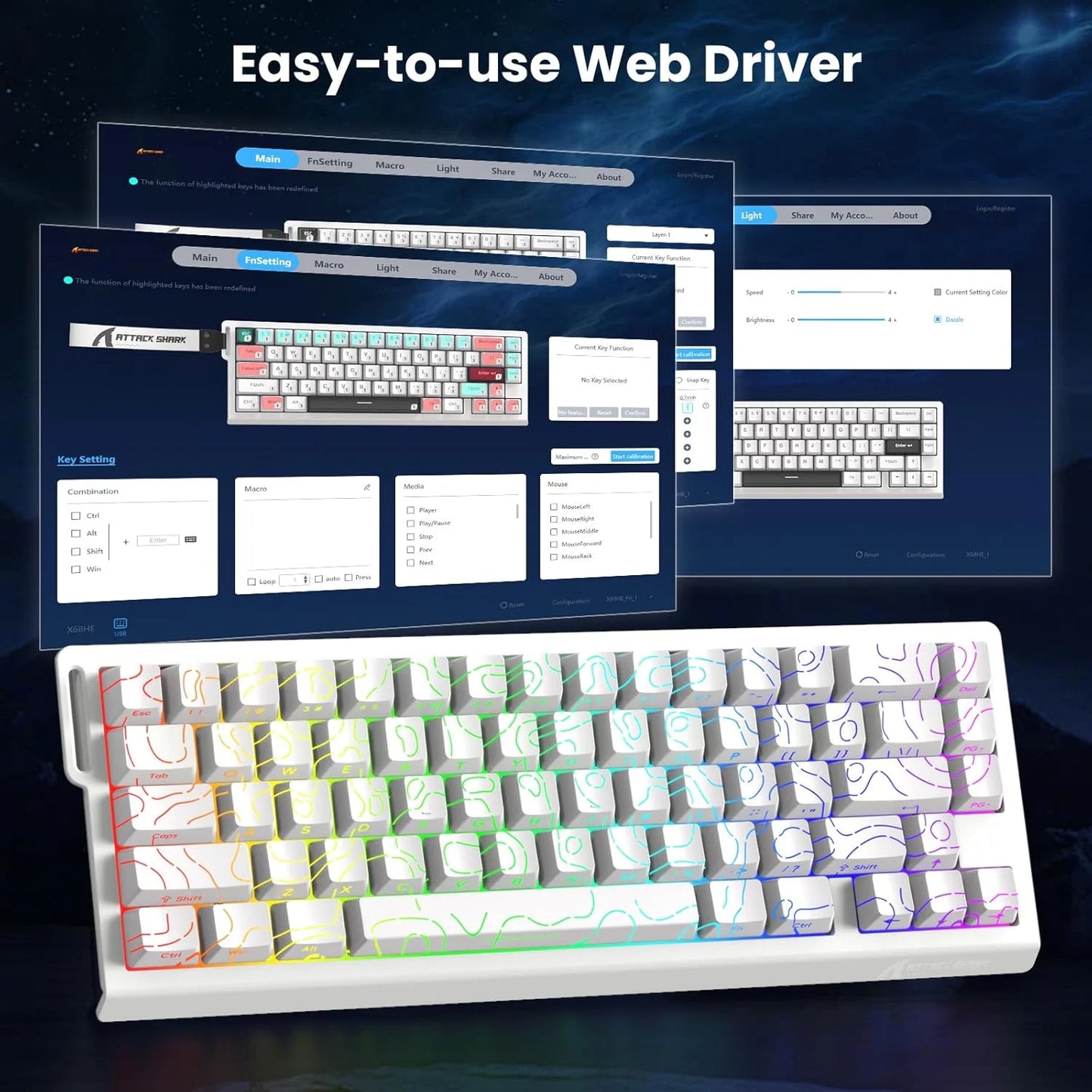 Attack Shark X68 HE Rapid Trigger Keyboard With RGB Lighting