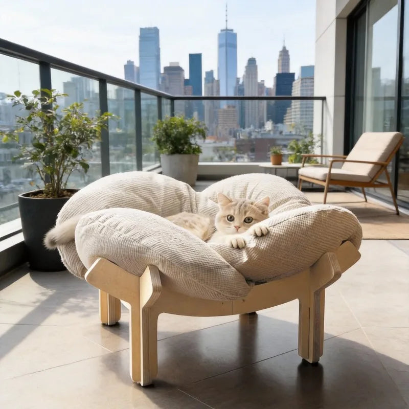 Wooden High Leg Cat Bed With Soft Cushion Eco Friendly