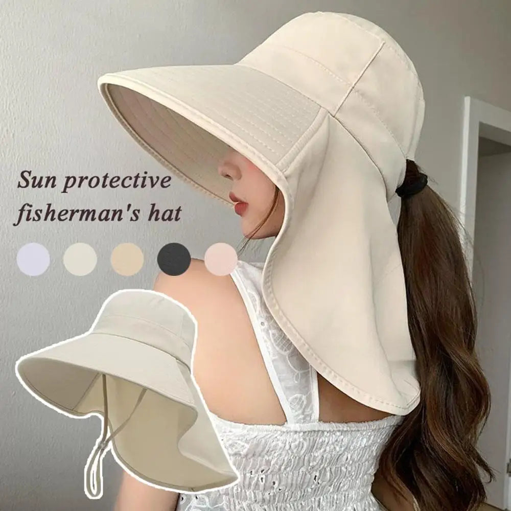 Outdoor UV Neck Flap Fisherman Wide Brim Sun Hat Unisex