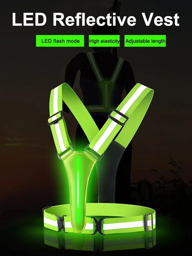LED USB Rechargeable Reflective Security Running Vest With Adjustable Fit