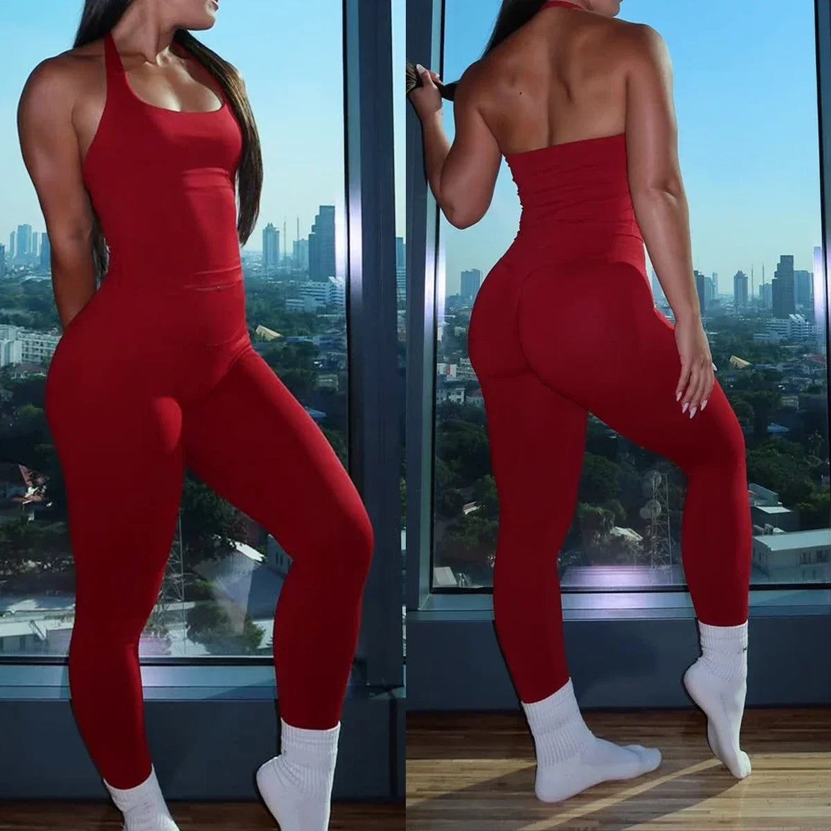 Impact Fitness Halter Top Set With High Waist Leggings