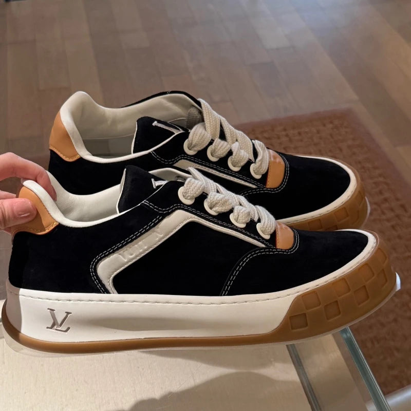 Premium Leather Loafers Lace Up Round Toe Men Shoes Casual