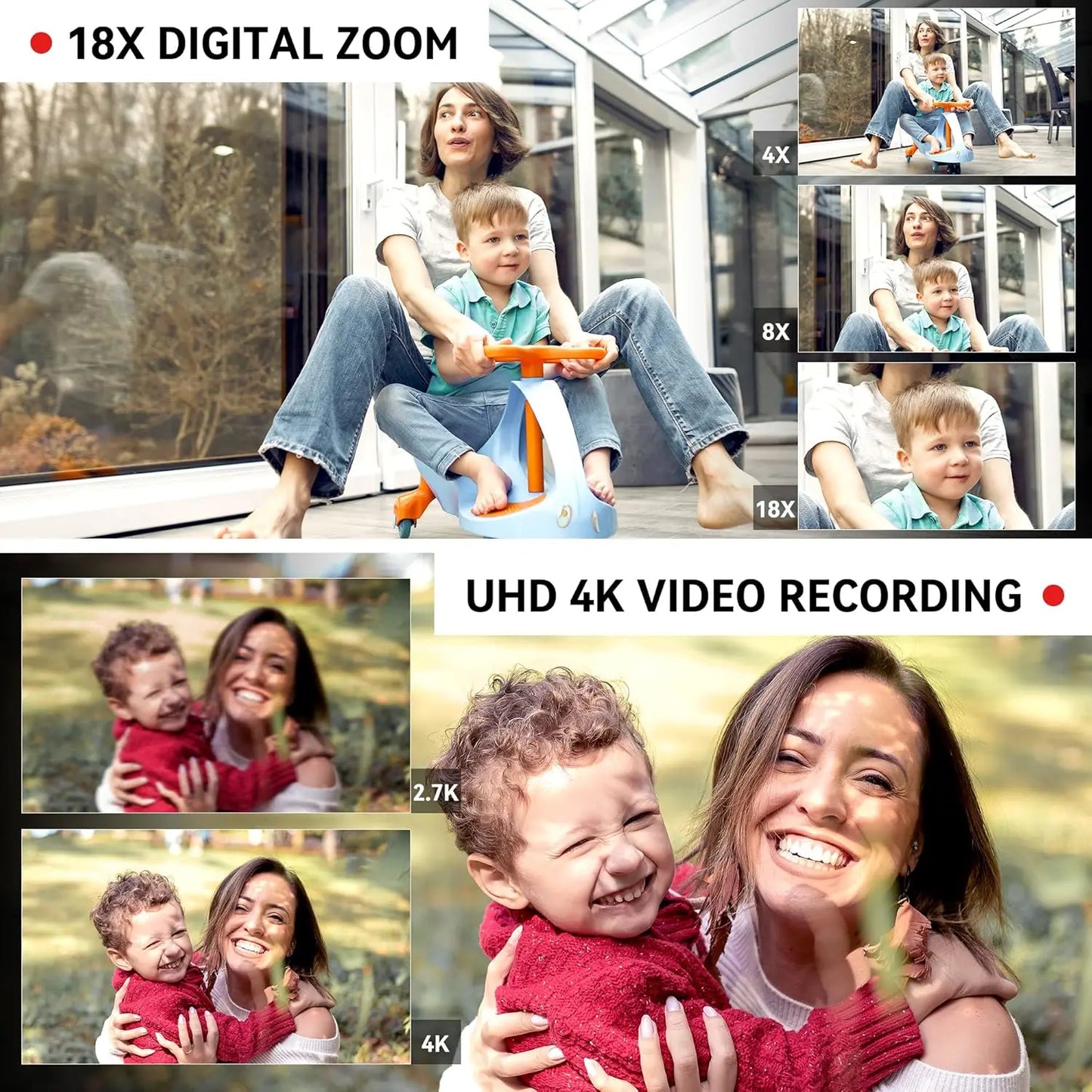 4K Ultra HD Camcorder 18X Digital Zoom And 64MP Sensor
