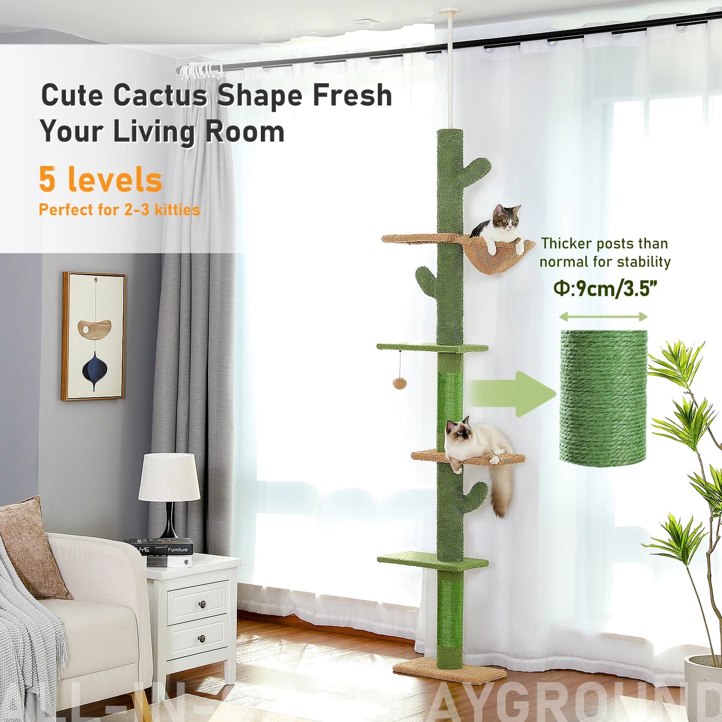 PAWZ Road Cat Tree 5-Tier Floor To Ceiling Tower Hammock