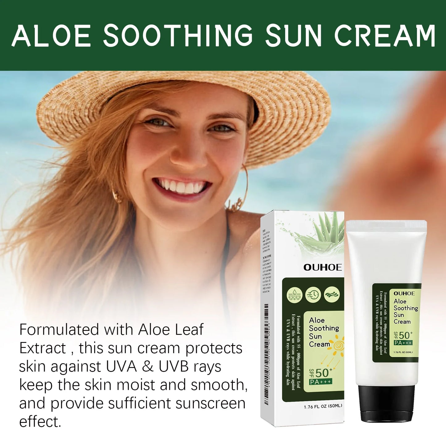 Ouhoe Aloe Vera Sunscreen SPF 50 Hydrating Protective Cream