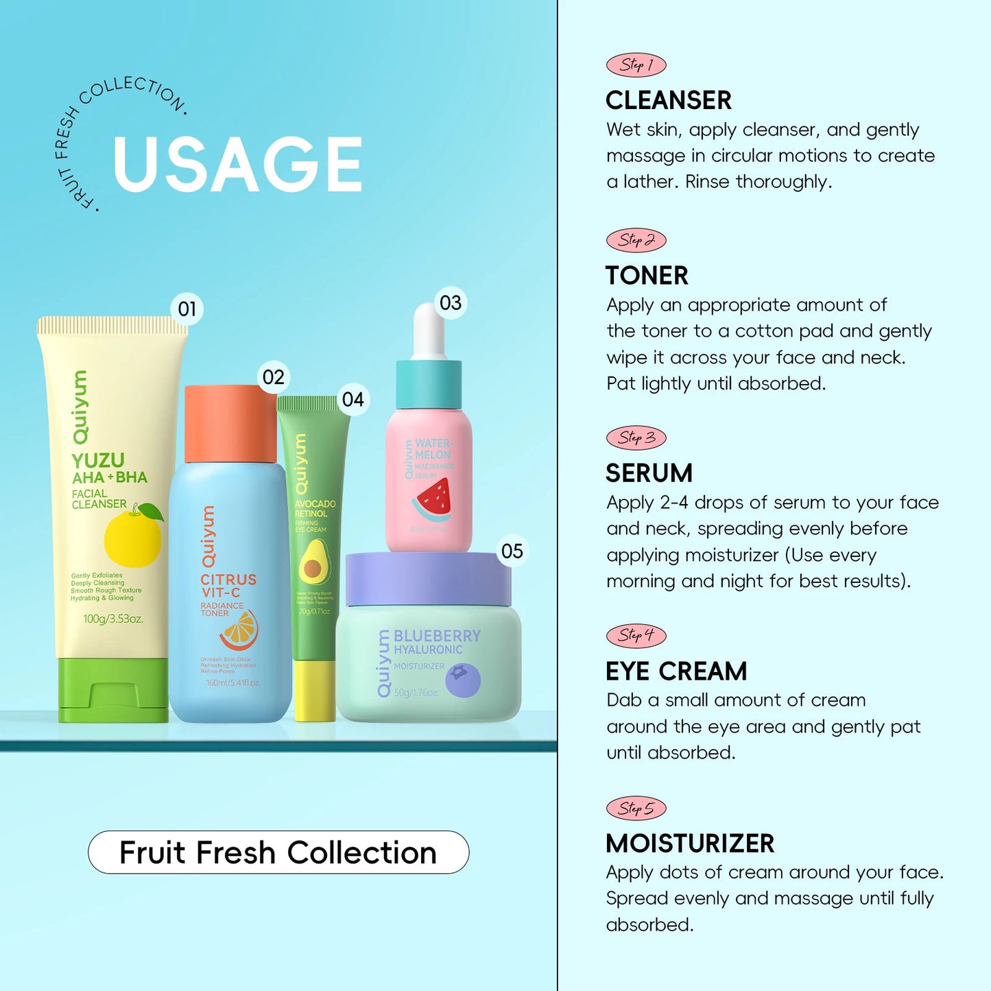 QUIYUM Fruit Fresh 5-Piece Skincare Set Brightening Hydration