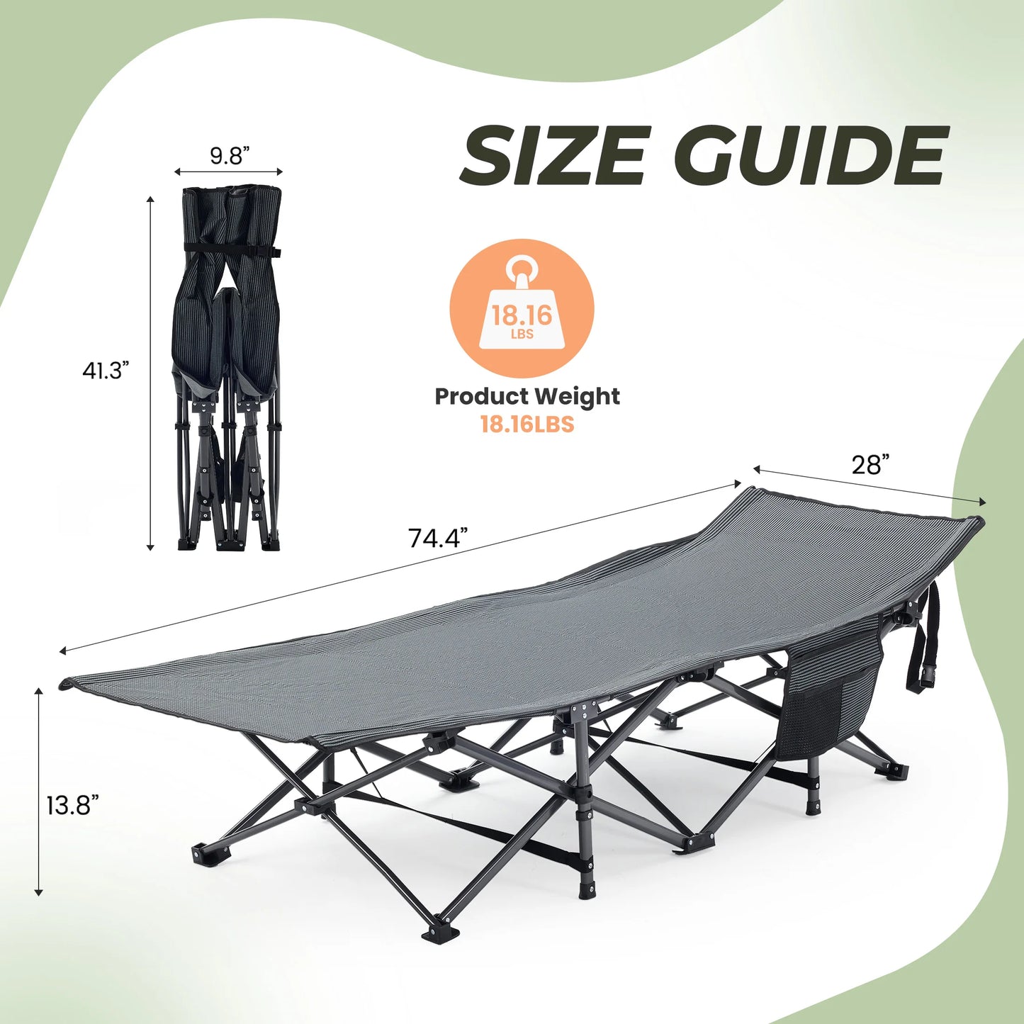 JHK Folding Camping Cot Bed Portable Lounge Chair Outdoor