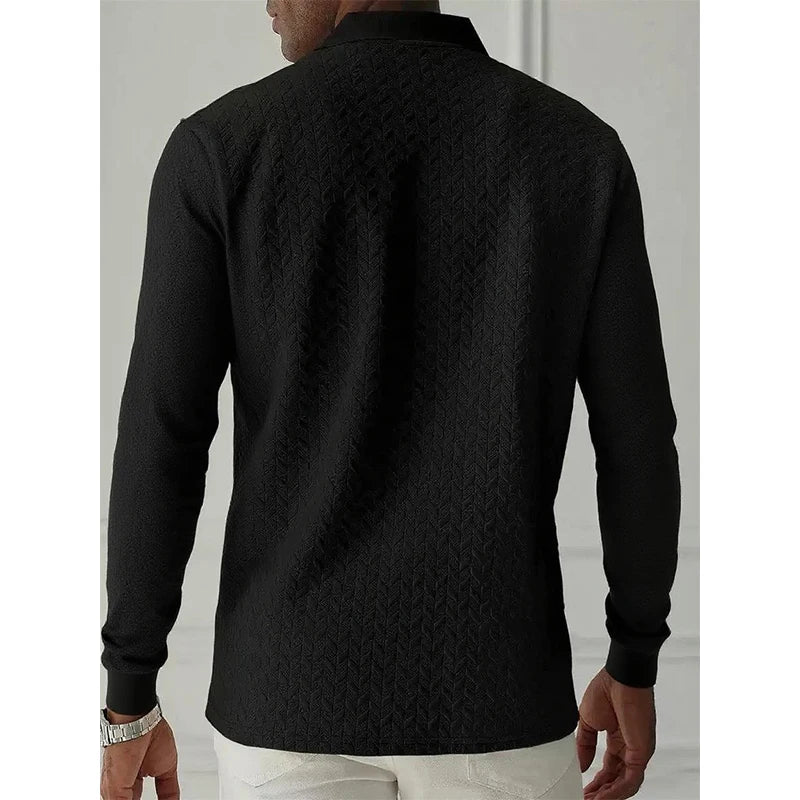 Men's Long Sleeve Polo Shirt Breathable Business Casual Polo Tee