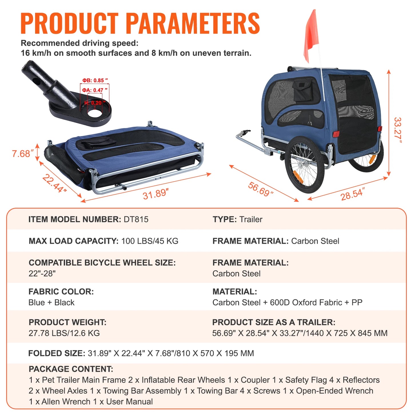 SucceBuy 100 Pound Dog Bike Trailer Carrier With Coupler Reflectors