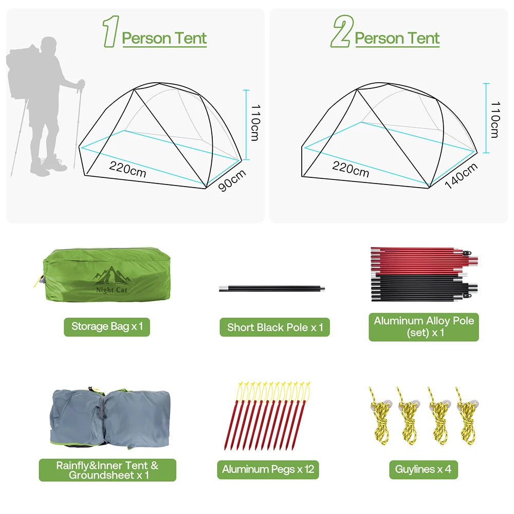 Night Cat Ultralight Backpacking Tent For Two Persons Waterproof Outdoor
