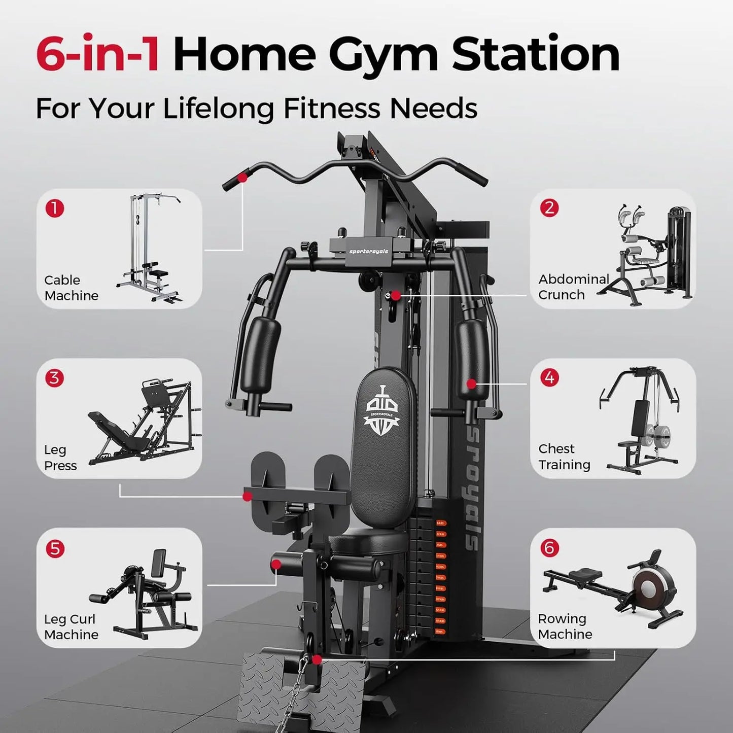 FED Fitness Home Gym Equipment 150LBS Weight Stack Pulley System