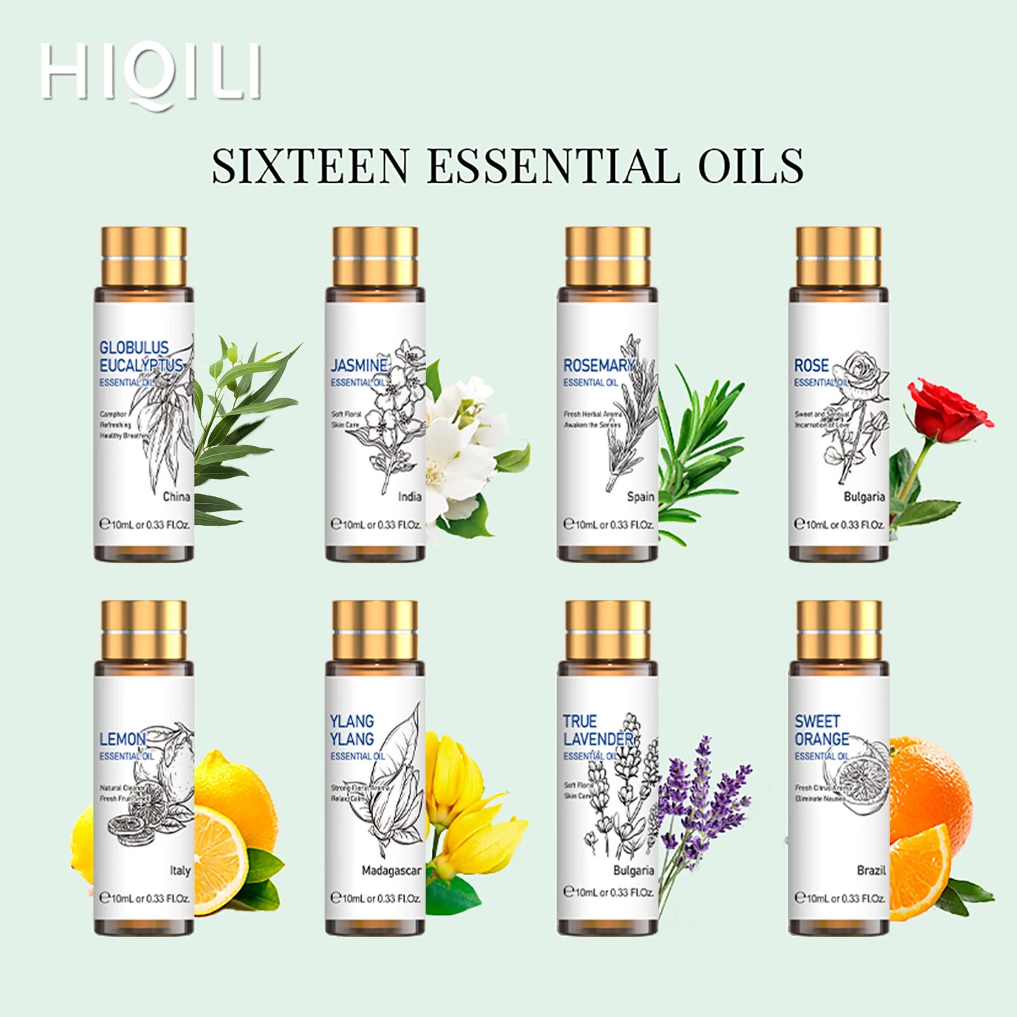 HIQILI Essential Oils Set Lavender Eucalyptus Jasmine Peppermint Vanilla