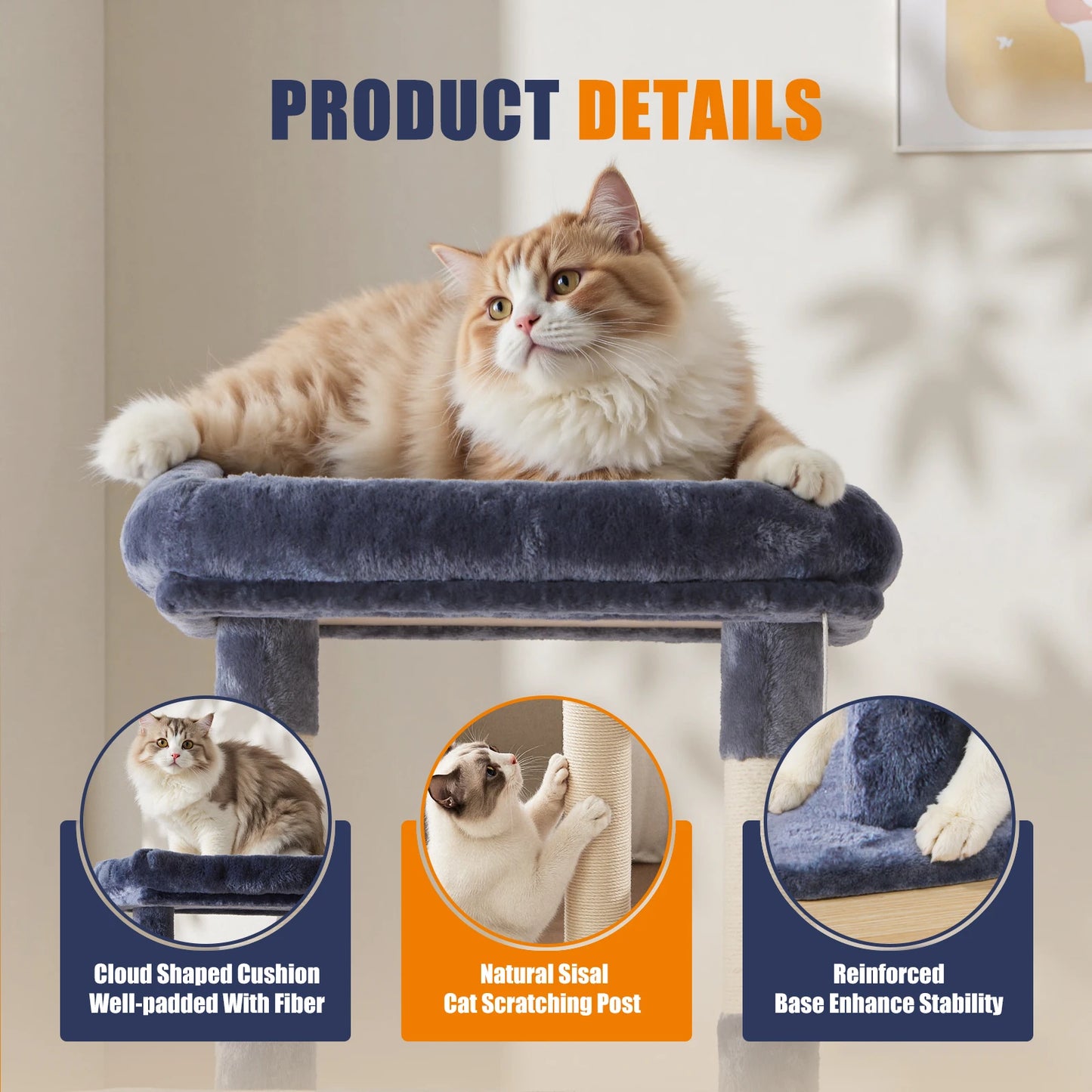 JHK Cat Tree Tall Multi Cat Climbing Tower Natural Wood