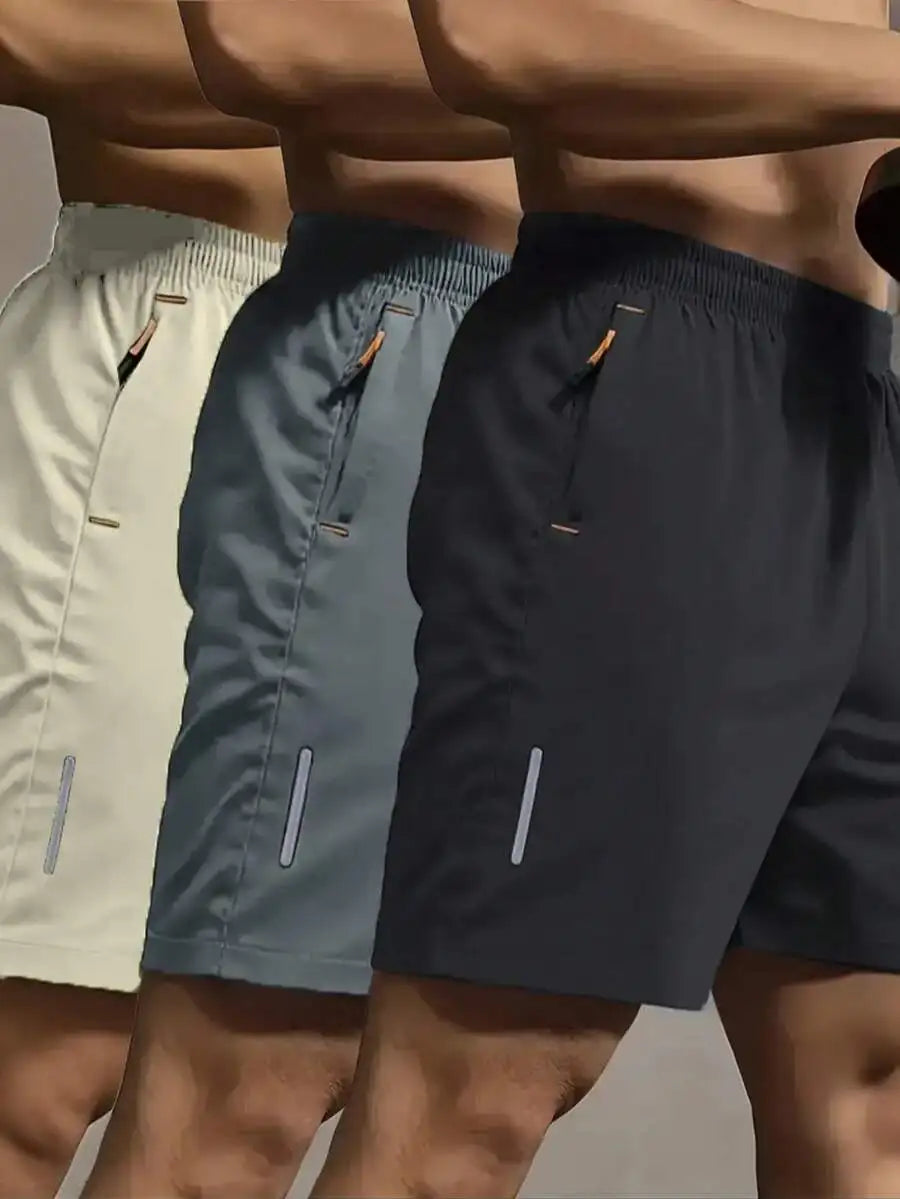 Men's Summer Drawstring Sports Shorts Breathable Quick Dry Zipper Pockets