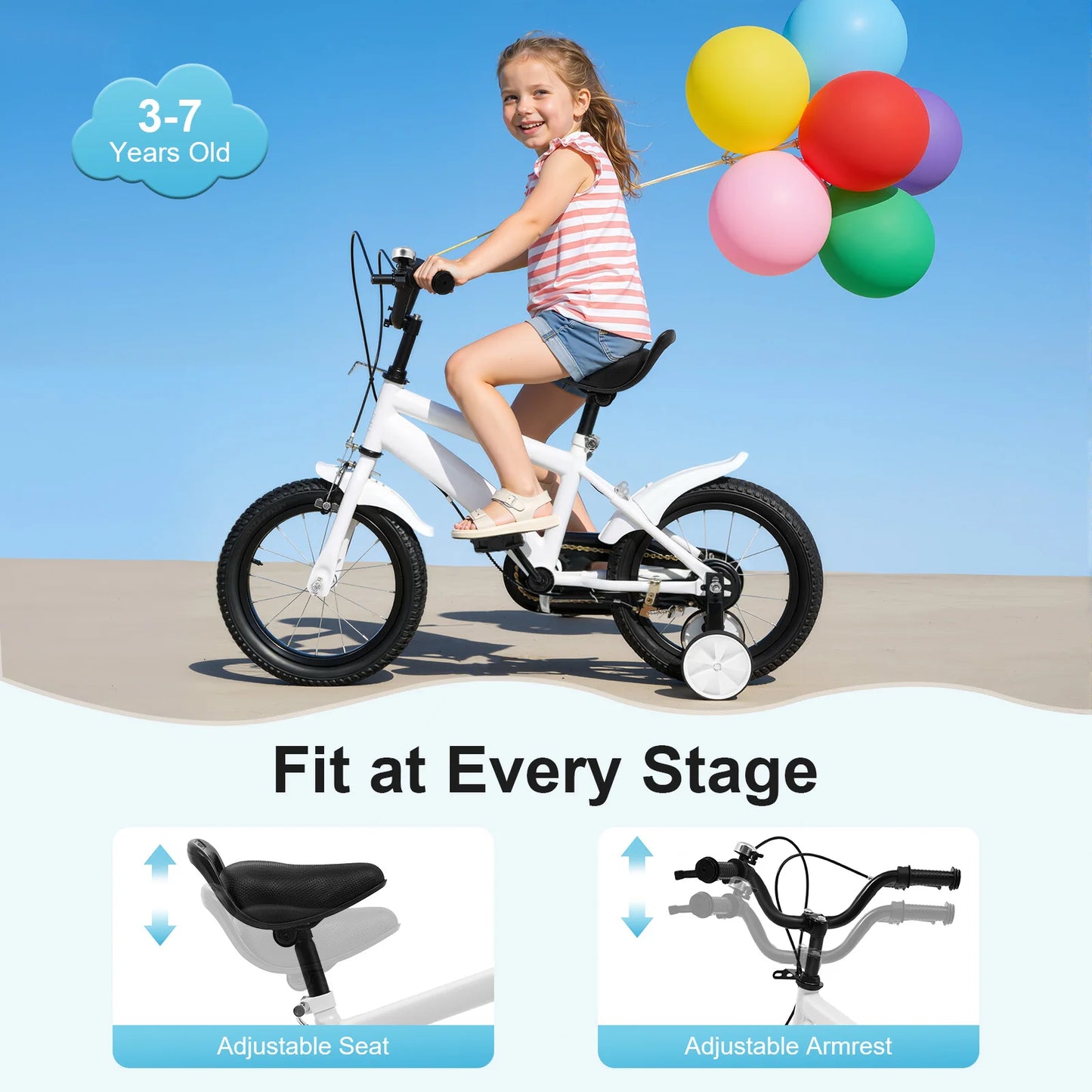 Kids Learning Bike With Adjustable Height And Parent Handle