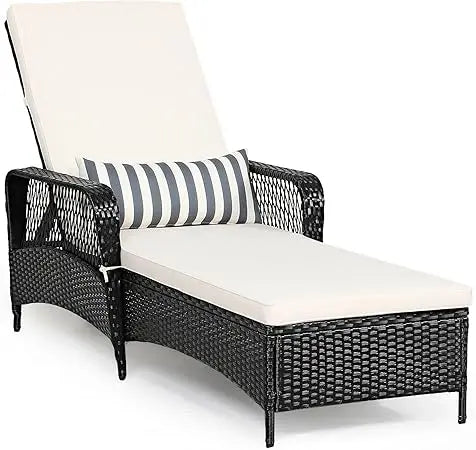 PE Rattan Patio Chaise Lounge Chair Adjustable Recliner